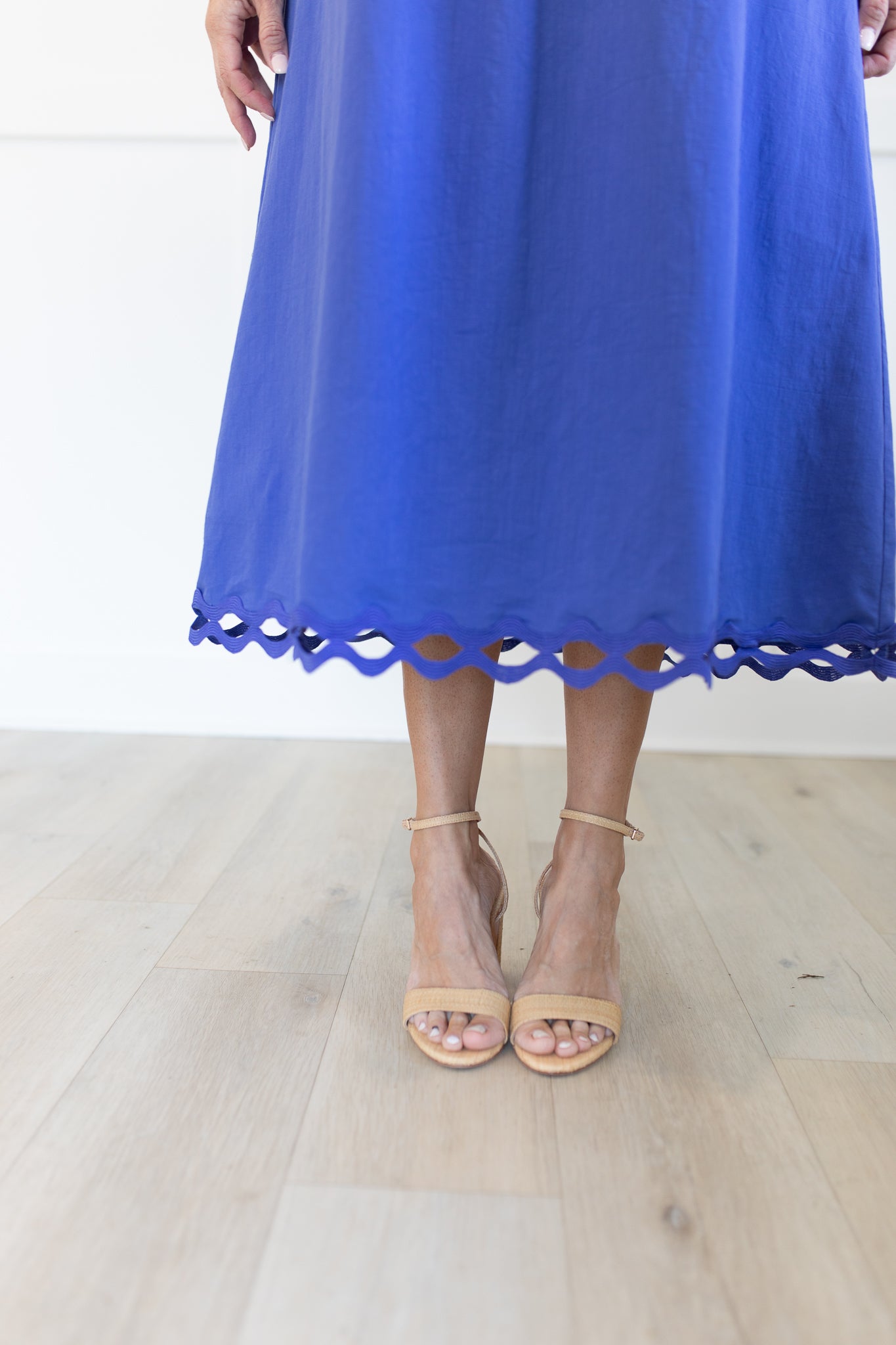 Cobalt Blue Scalloped Midi Dress Large