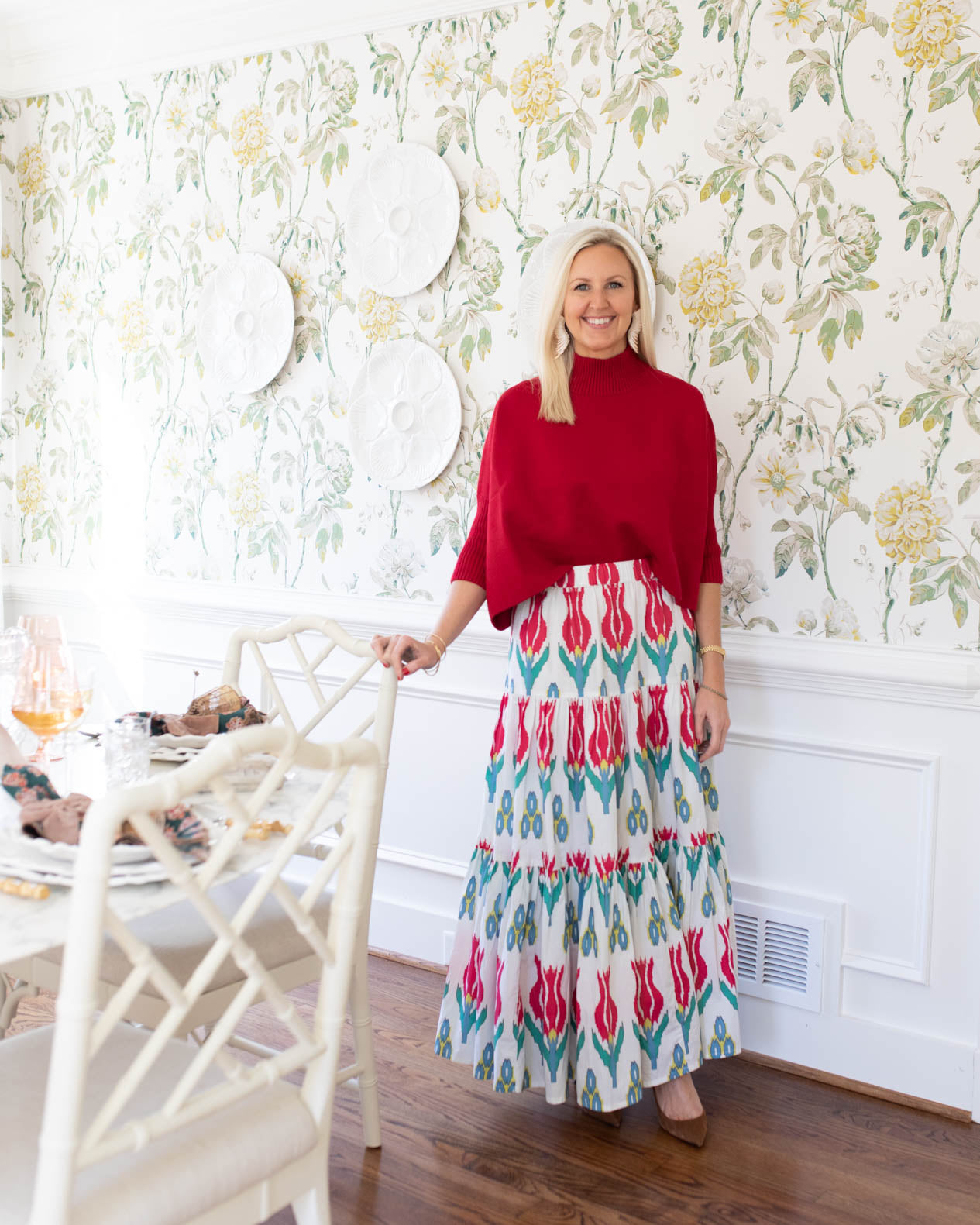 Tiered red outlet skirt