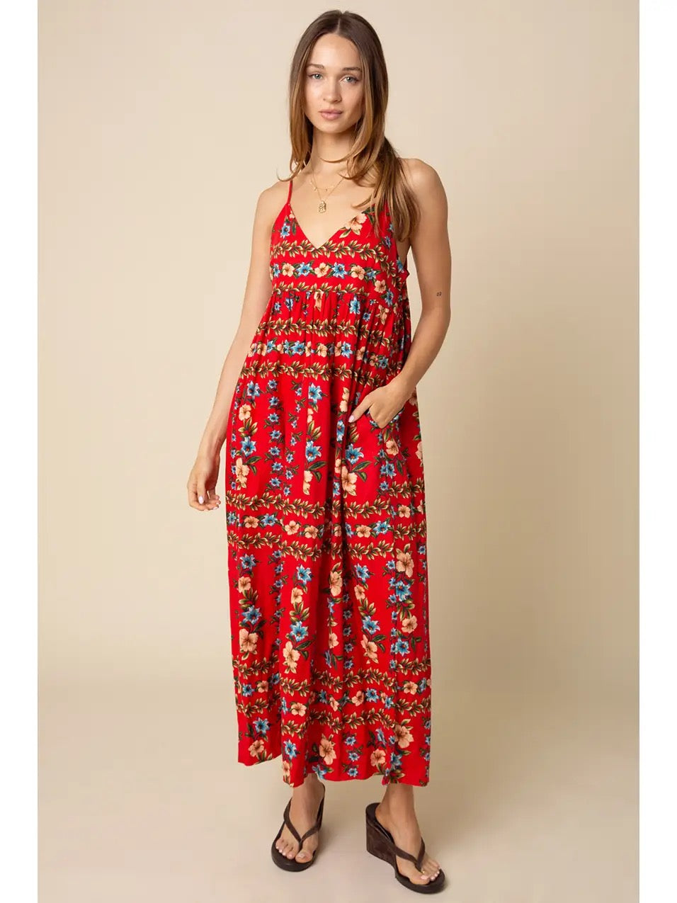 Red Floral Maxi Dress Small