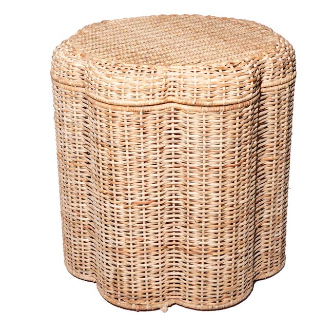 Fabulous Storage Scalloped Wicker Ottoman Stool