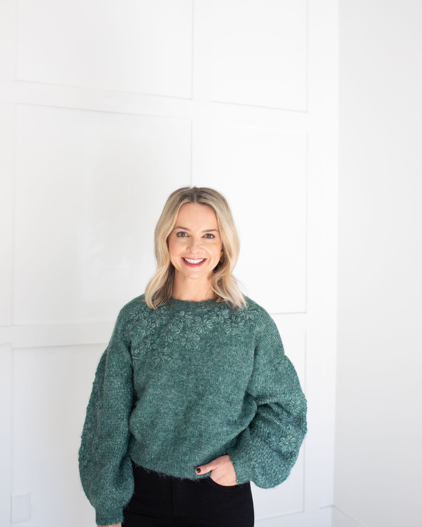 Green Sweater with Green Flowers