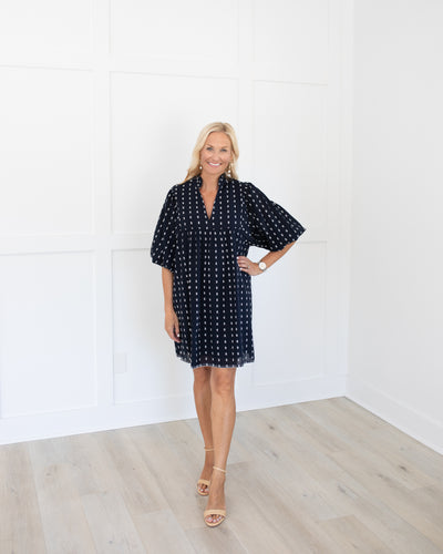 Carter Dress in Navy and White
