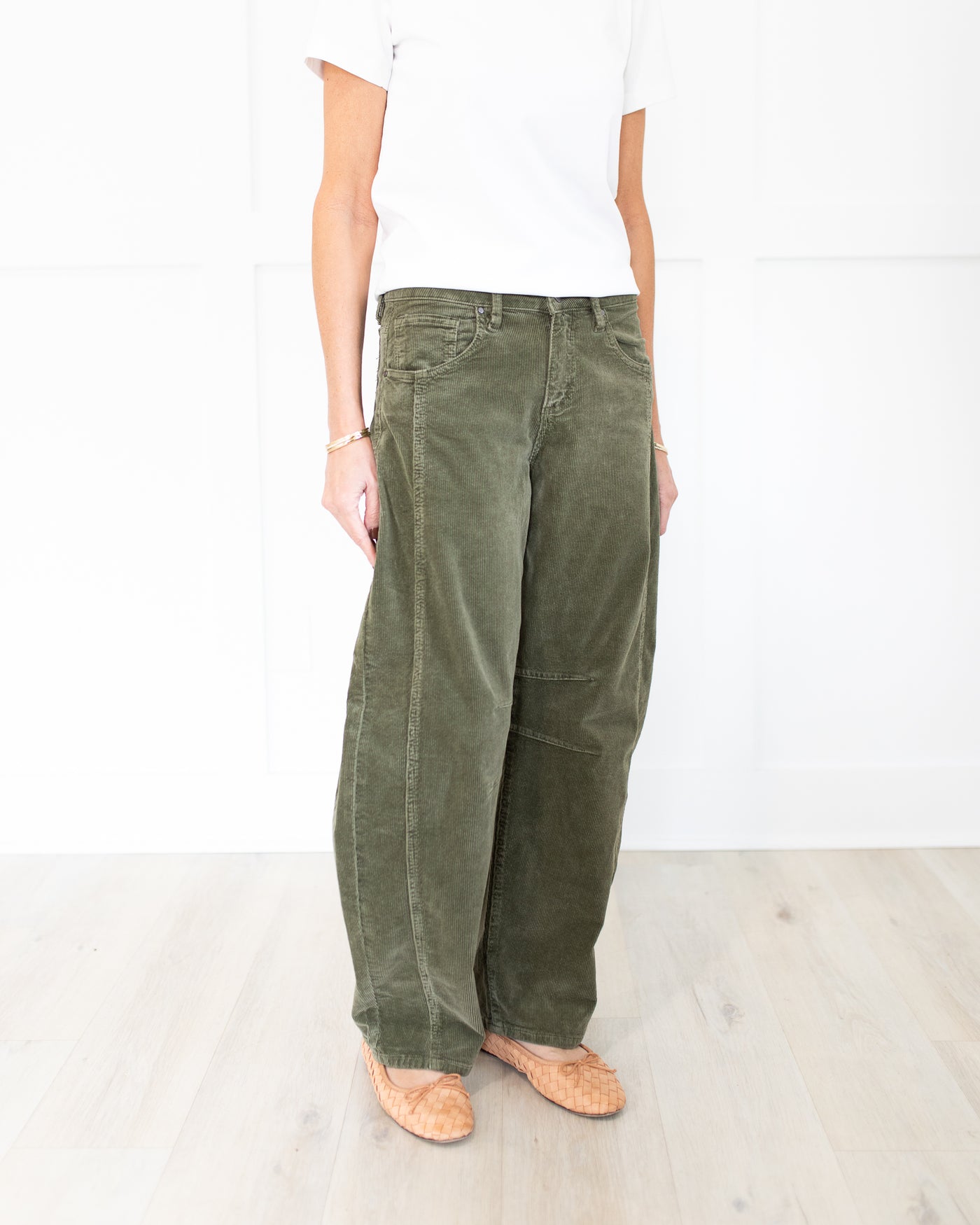 Olive Green Ankle Barrel Corduroys