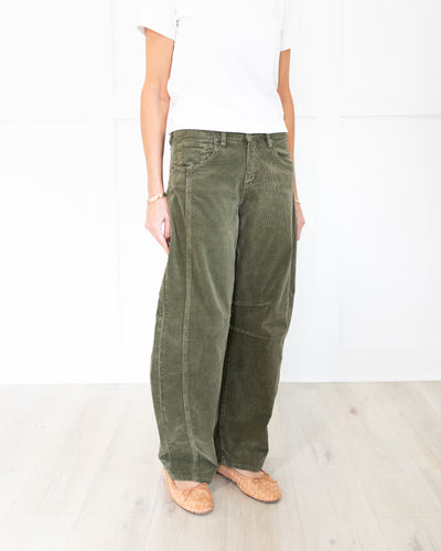Olive Green Ankle Barrel Corduroys