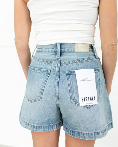 Saige High Rise A-Line Shorts in French Riviera by Pistola