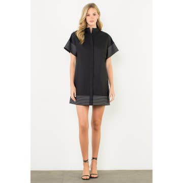 Black Button Front Mock Neck Dress