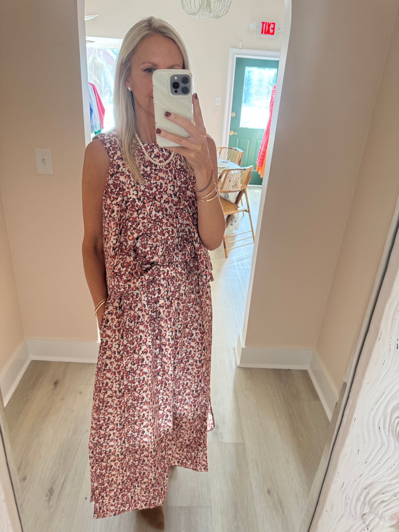 Burgundy Floral Midi Skirt