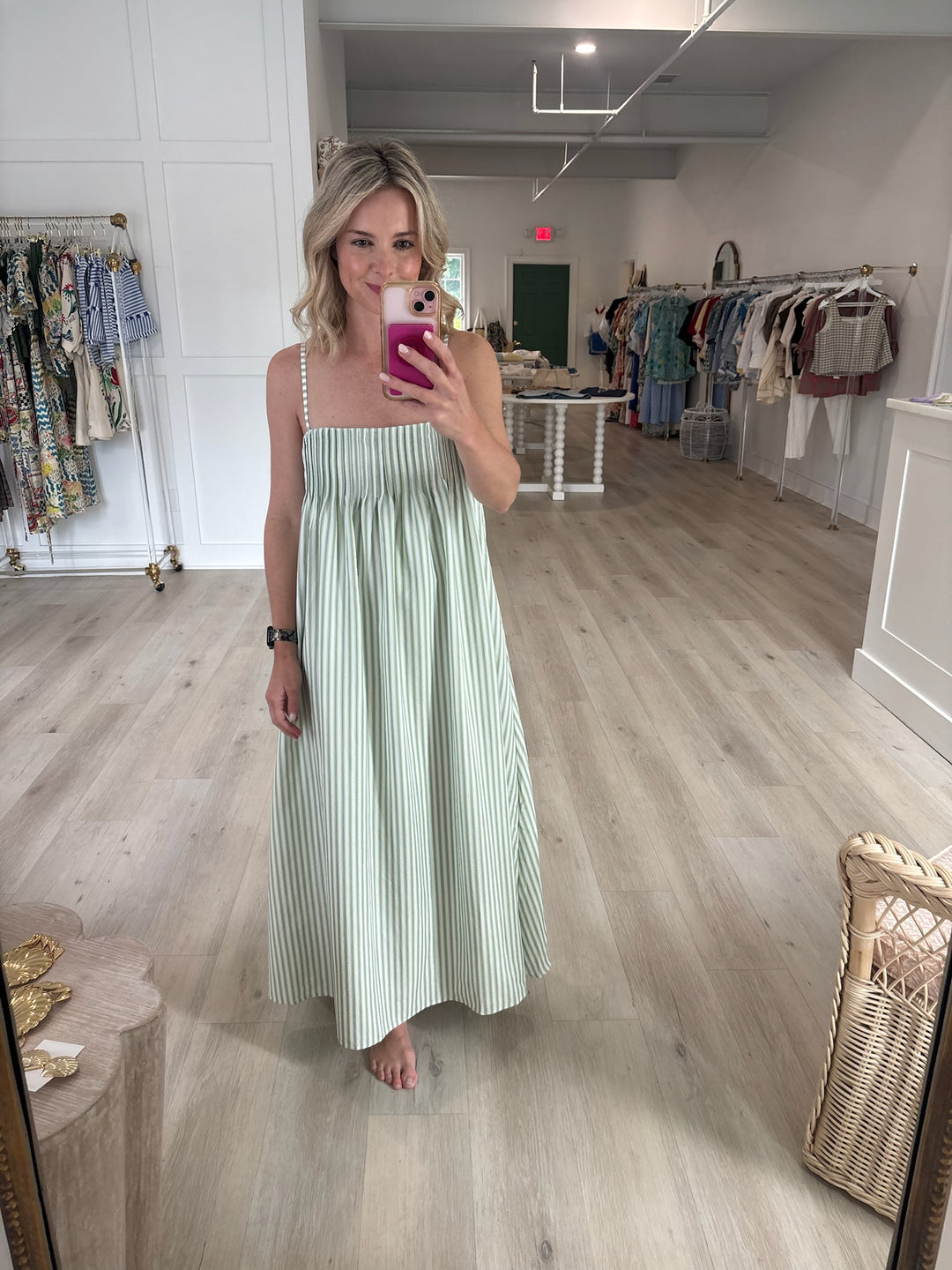 Green and White Striped Pleated Maxi Dress – Willow Park Boutique