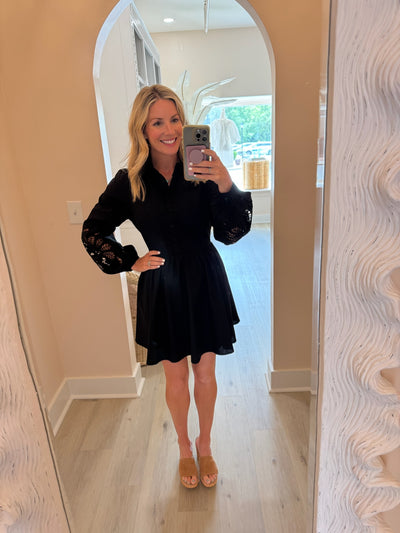 Black Shirtdress with Embroidered Sleeves