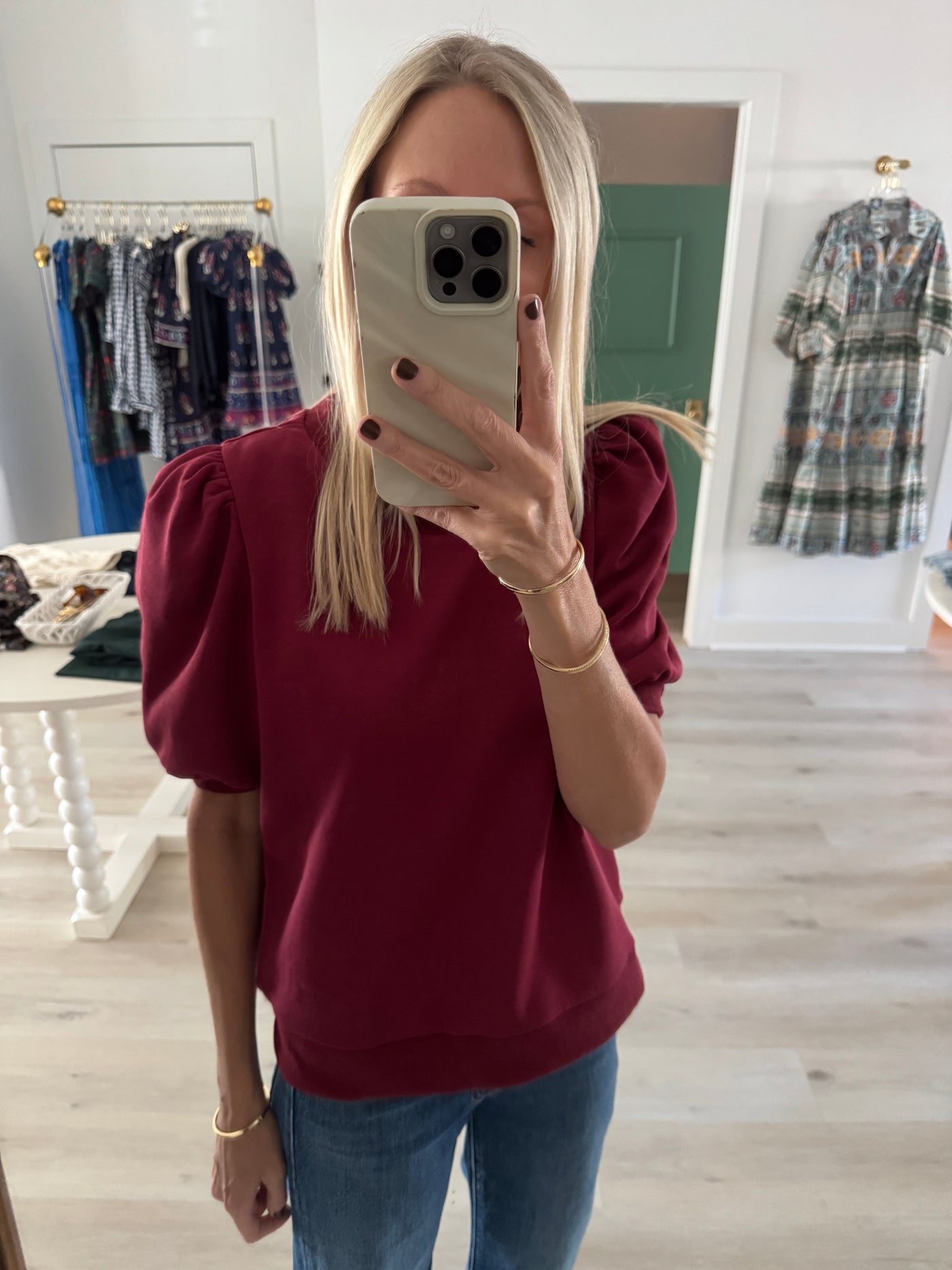 Crimson Puff Sleeve Sweatshirt