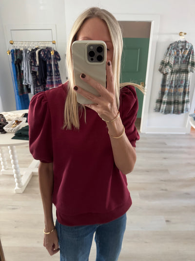 Crimson Puff Sleeve Sweatshirt