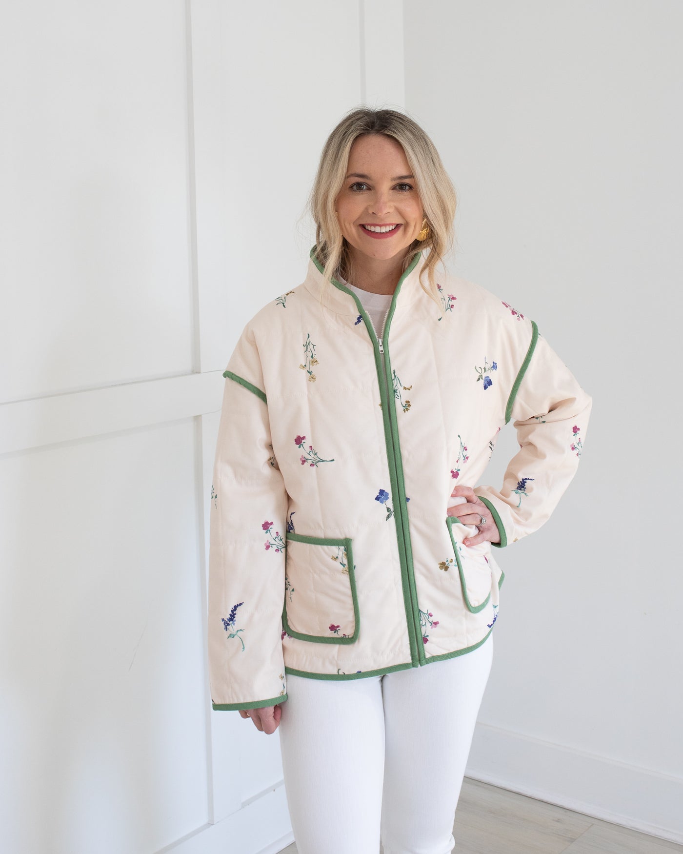 Ivory Floral Quilted Jacket