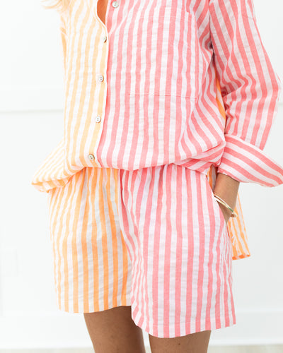 Neon Orange and Pink Striped Shirt and Shorts Set