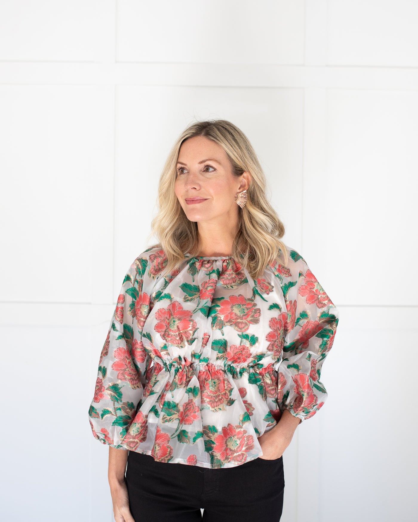 White Floral Organza Blouse