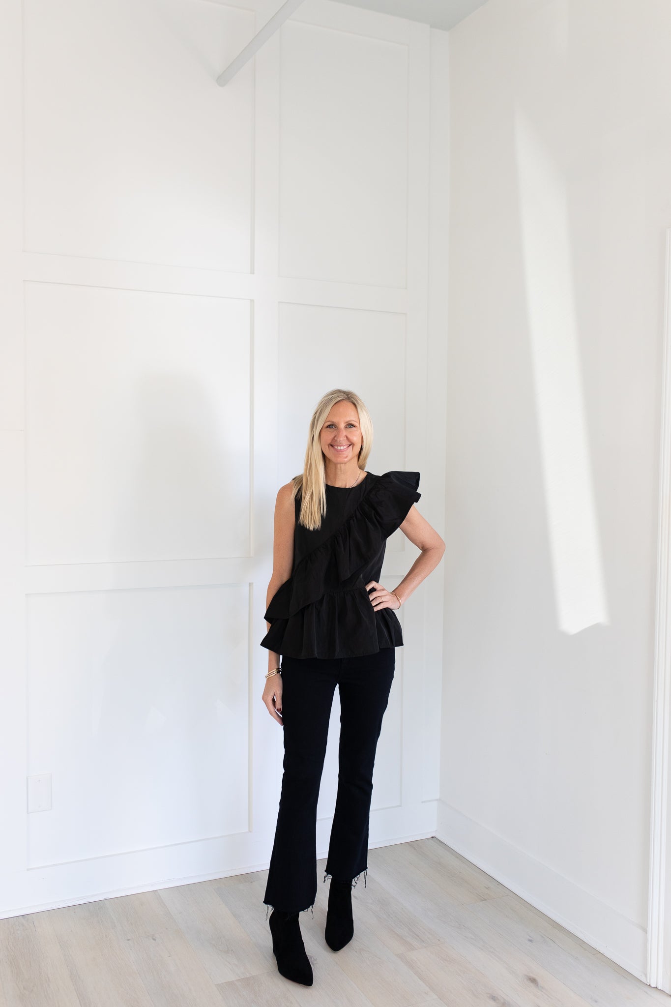 Black Dressy Front Ruffle Peplum Top