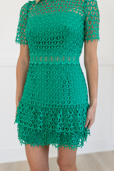 Green Teardrop Embroidery Mini Dress