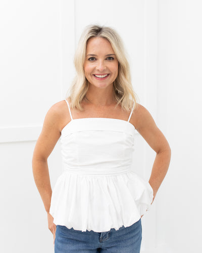 Bubbled Hem Sleeveless Top in Off White
