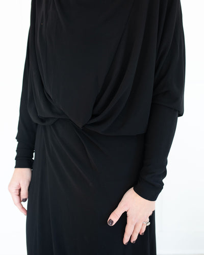 Black Long Sleeve Drape Dress