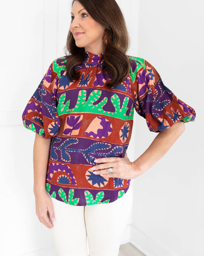 Button Neck Blouse in Canyon Purple by Oliphant