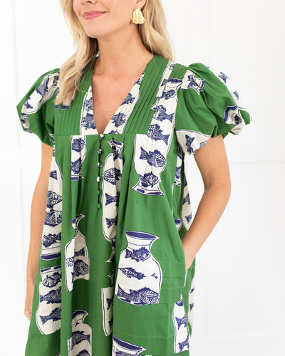 Wilkes Dress in Herring Green