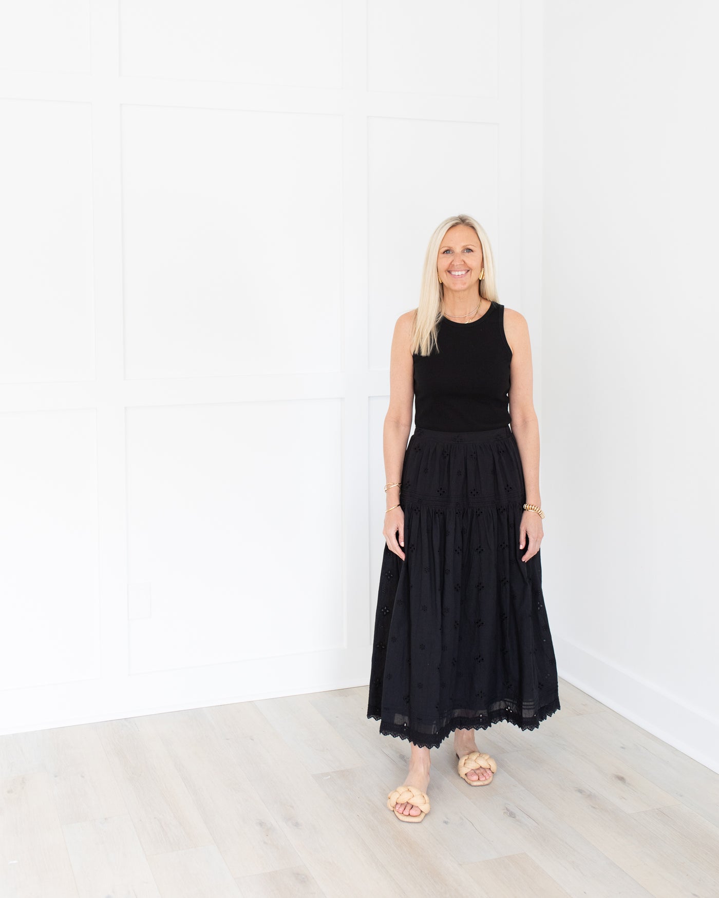 Black Eyelet Maxi Skirt