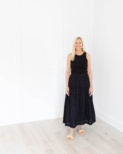 Black Eyelet Maxi Skirt