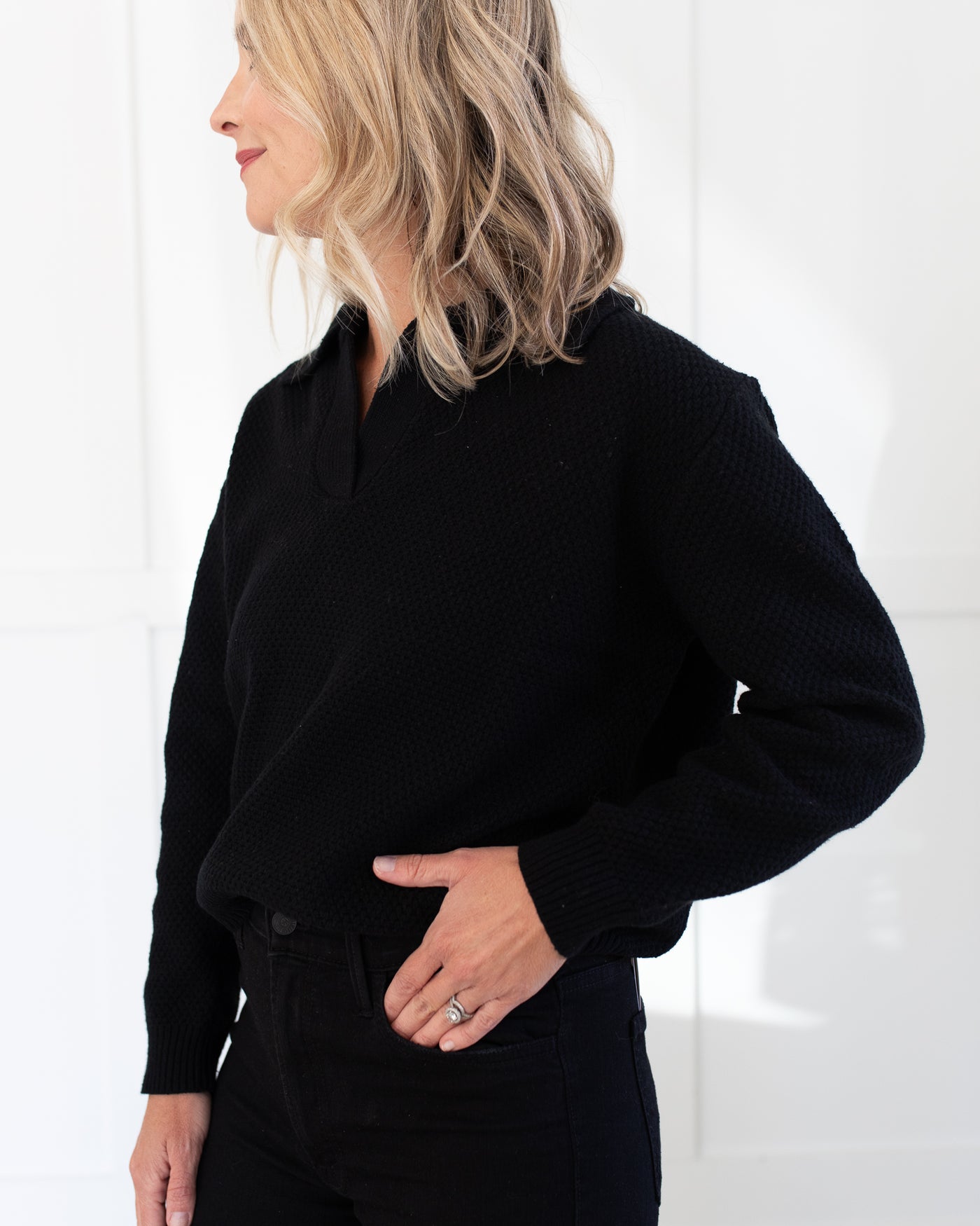 Black Knit Collared Sweater