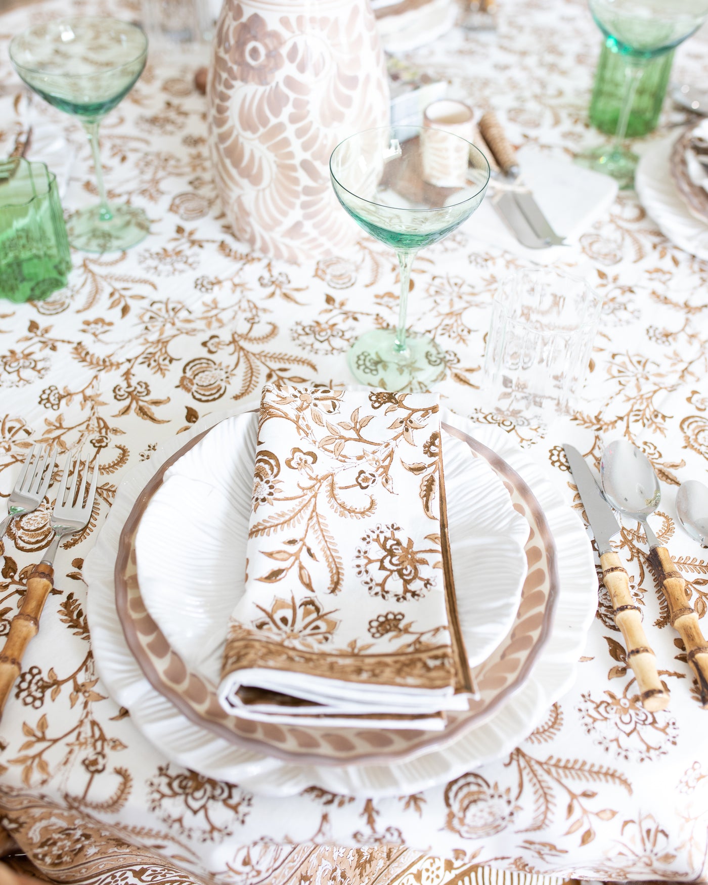 Brown and White Autumn Floral Tablecloth