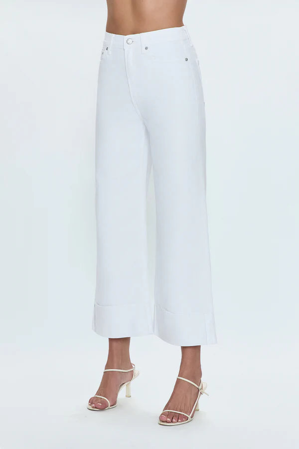 Vivid White Lana Crop with Cuff High Rise Wide Leg