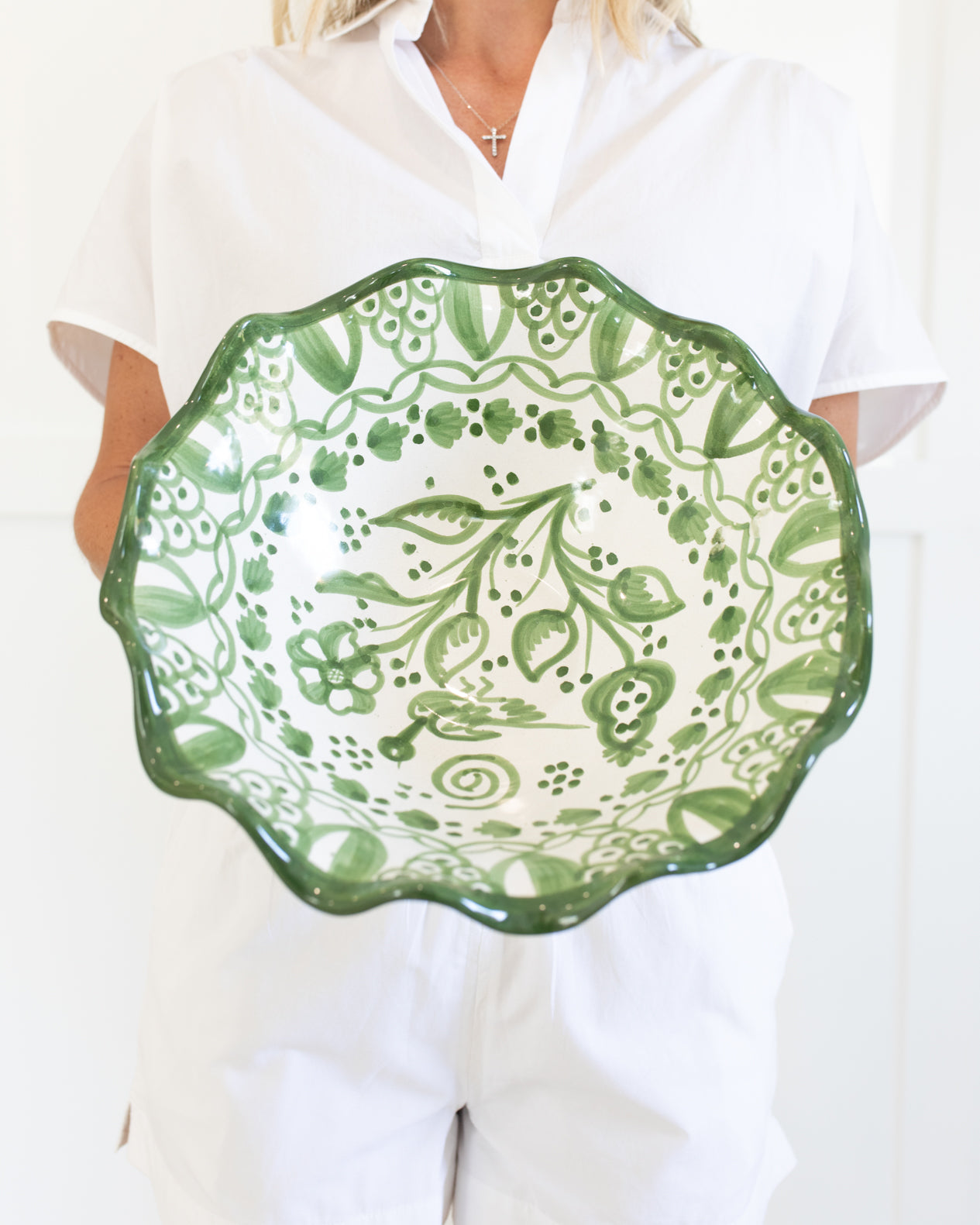 Green Hand Painted Scalloped Bowl