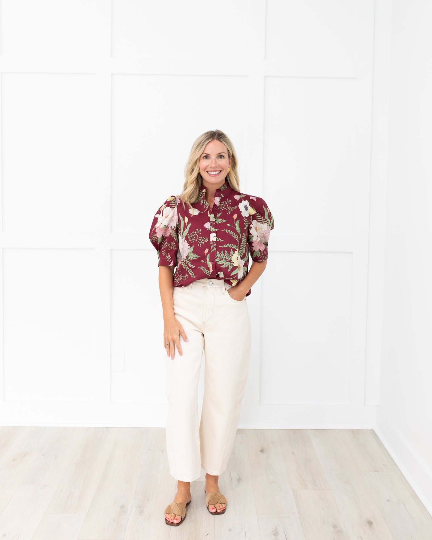 Merlot Blouse in Cream Floral