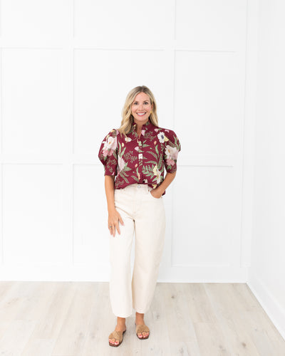 Merlot Blouse in Cream Floral