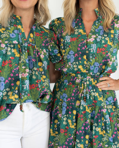 Green Ruffle Sleeve Floral Top