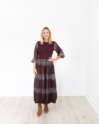 Plum Sweater Pleated Dress