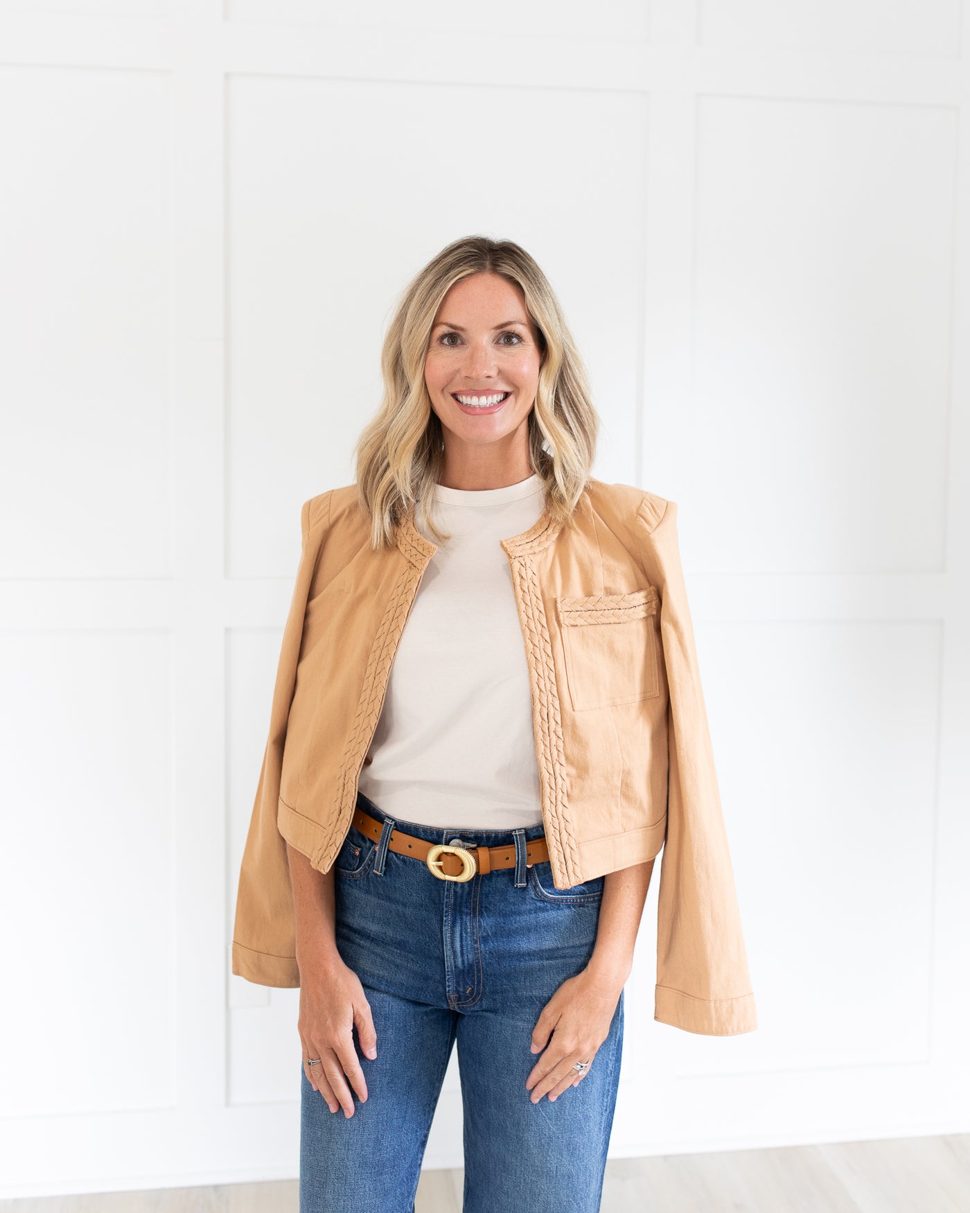 Camel Jacket with Knot Detail Trim