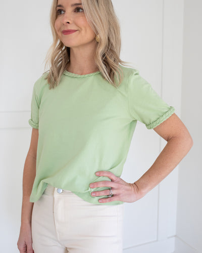 Sage Braided Short Sleeve Top