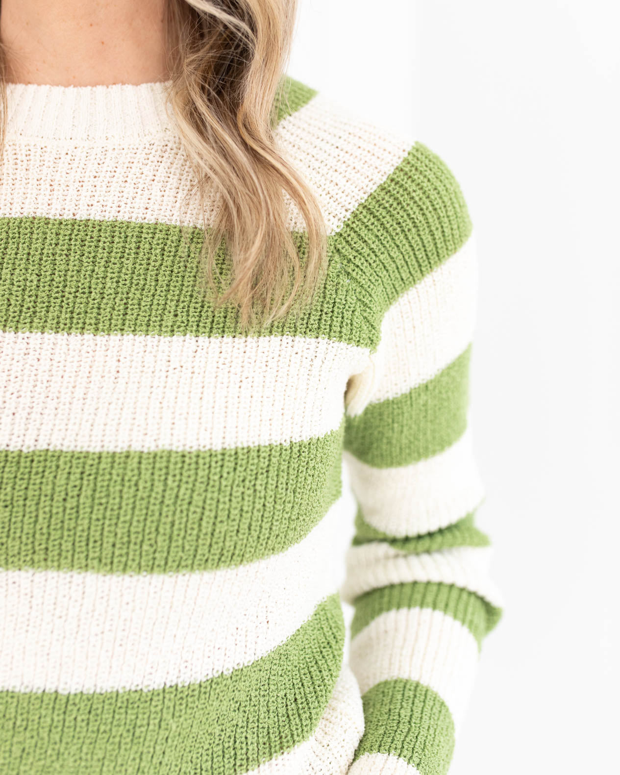 Ivory & Green Wide Striped Sweater