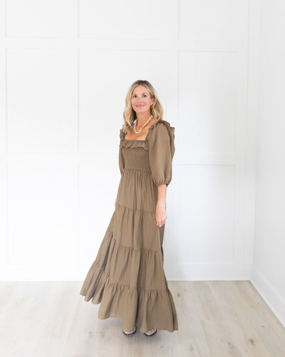 Olive Square Neck Tiered Maxi Dress