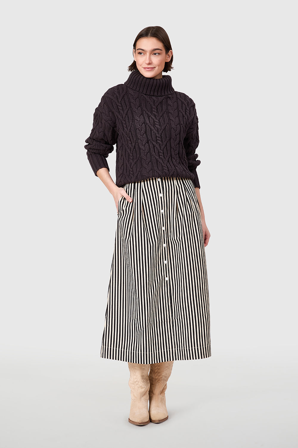 Scout Skirt in Ganache Pinstripe