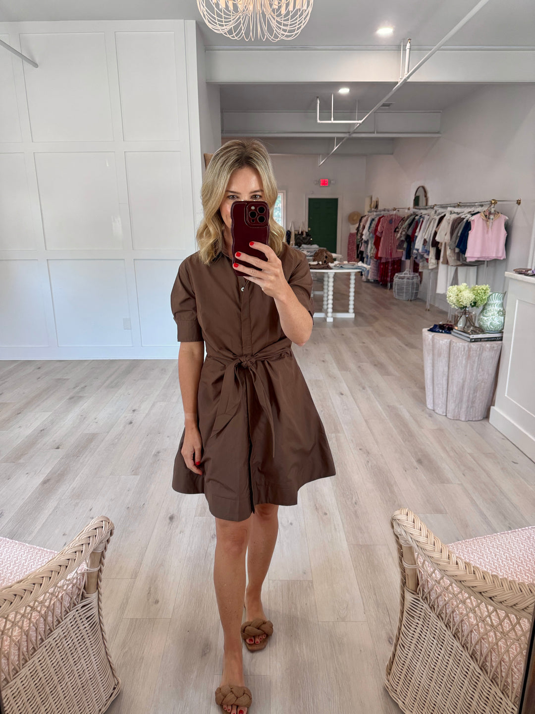 Brown Collared Dress With Tie Waist – Willow Park Boutique