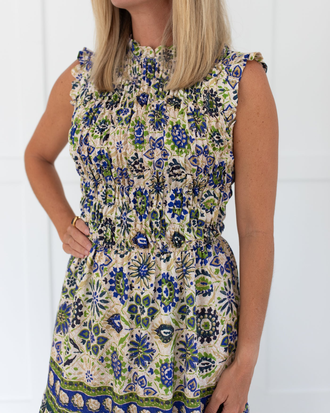 Blue and Green Floral Tiered Maxi Dress