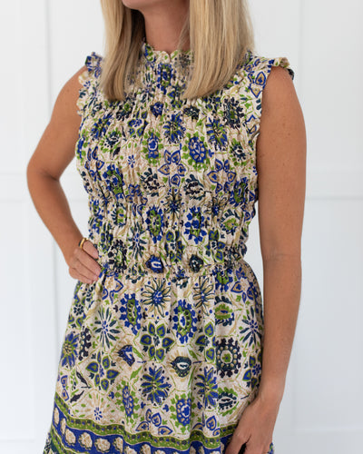 Blue and Green Floral Tiered Maxi Dress