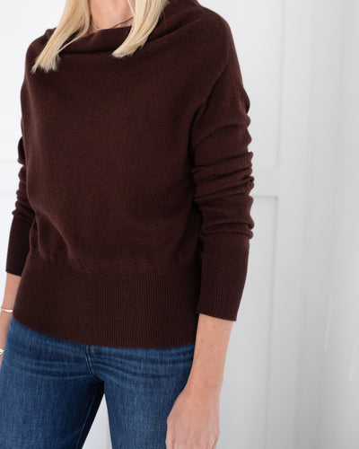 Off the Shoulder Knit Sweater in Chocolate