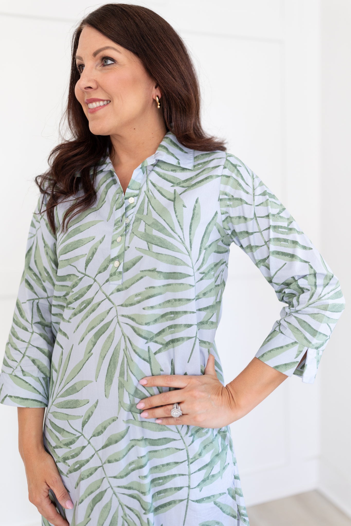 Blue with Green Palms Long Tunic
