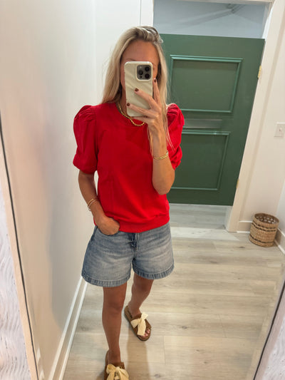 Red Puff Sleeve Sweatshirt