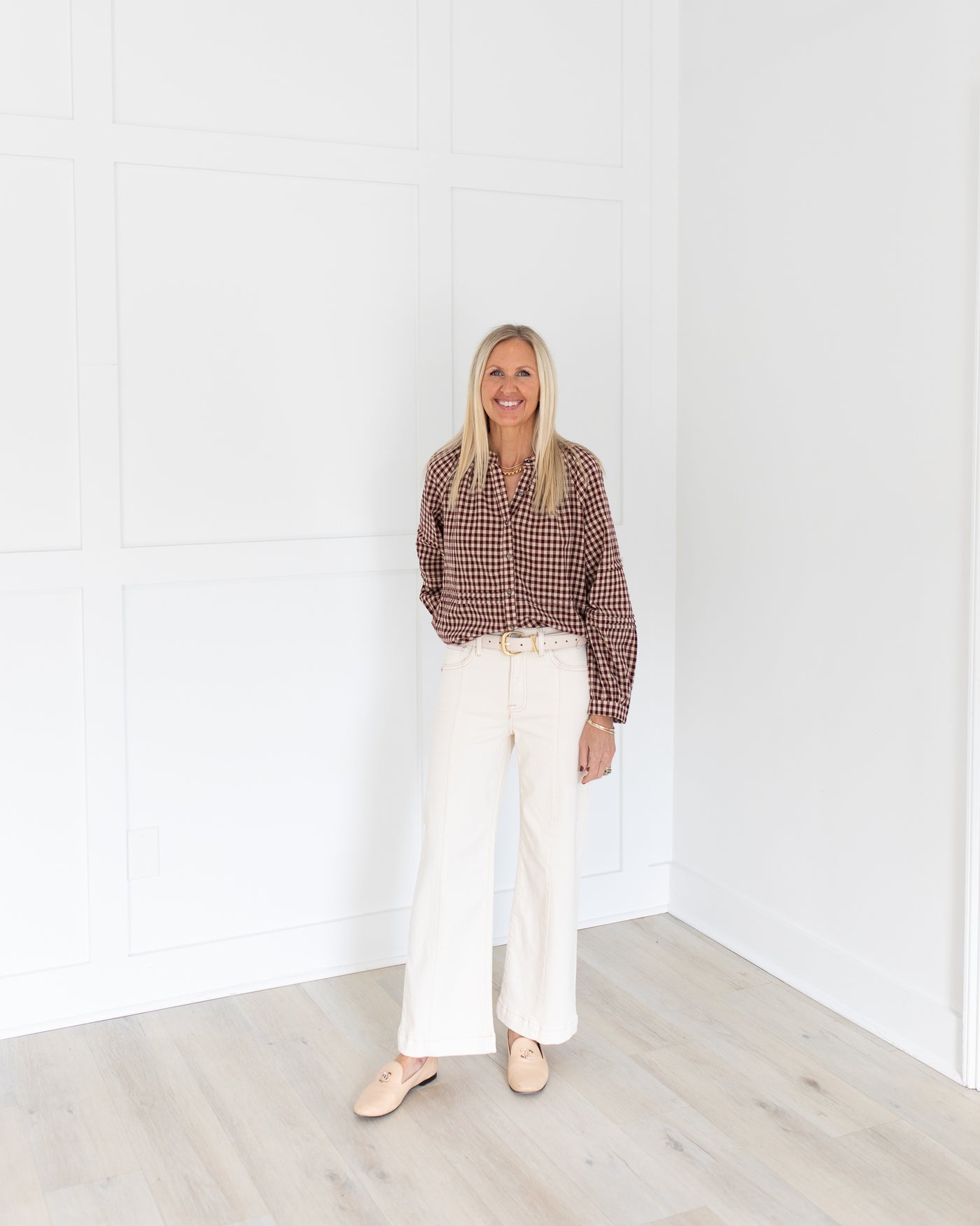 Burgundy Gingham Button Front Shirt