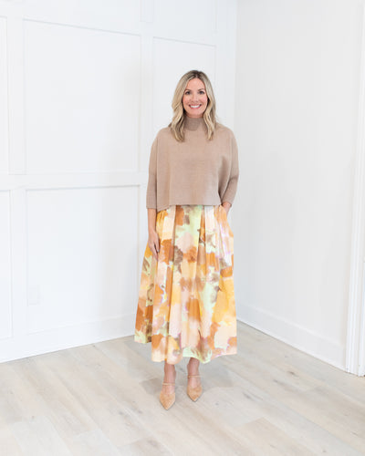 Peach, Taupe and Butter Watercolor Midi Skirt