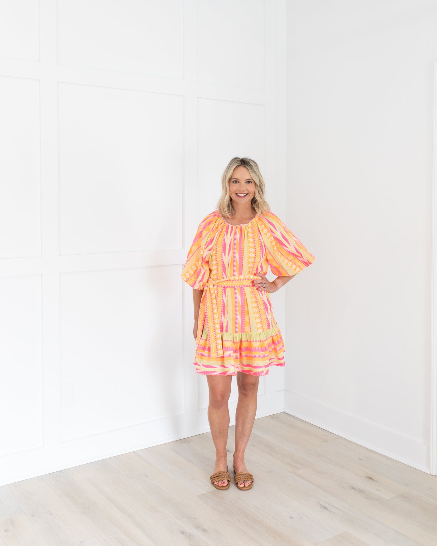 Neon Aztec Bubble Sleeve Mini Dress