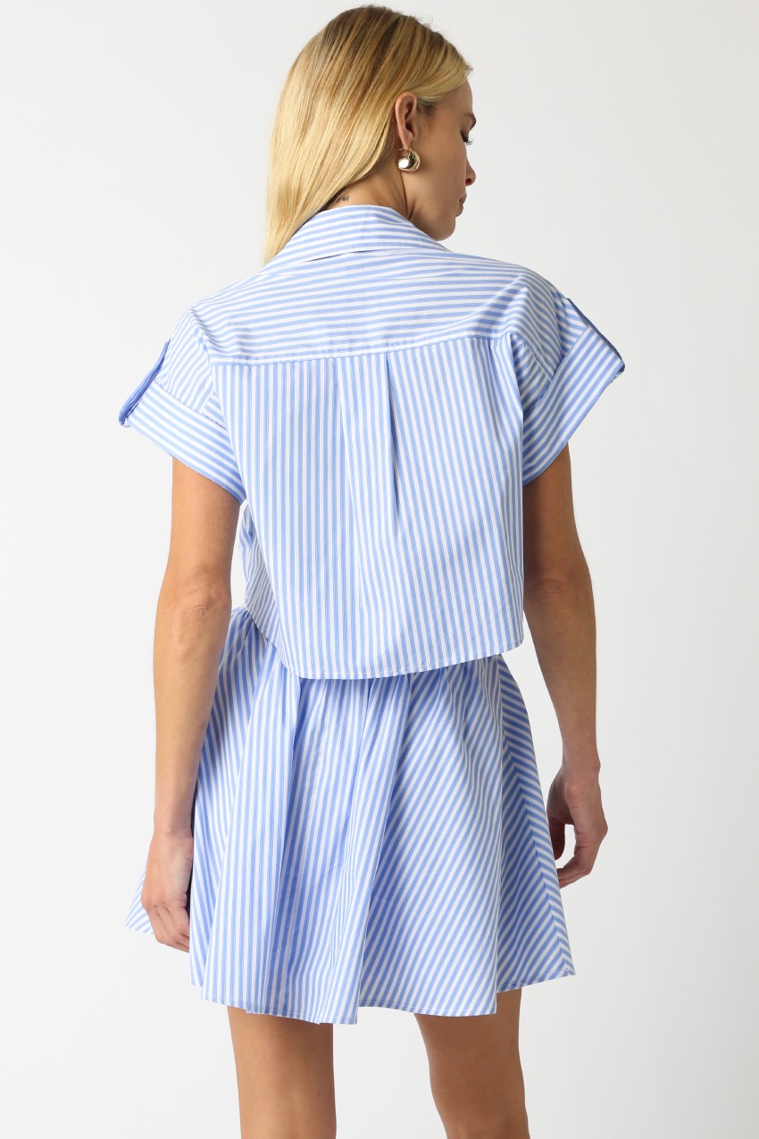 Light Blue and White Stripe Collared Dress