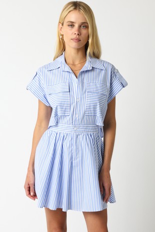 Light Blue and White Stripe Collared Dress